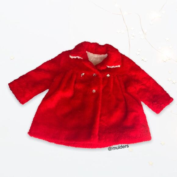 Vintage Millicent's of San Francisco Red Faux Fur Kids Girls Coat Jacket